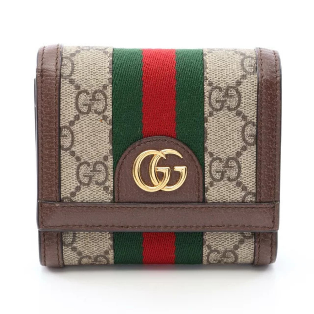 Gucci Ophidia GG Supreme Wallet Sherry Bifold Leather Multicolor Beige Brown